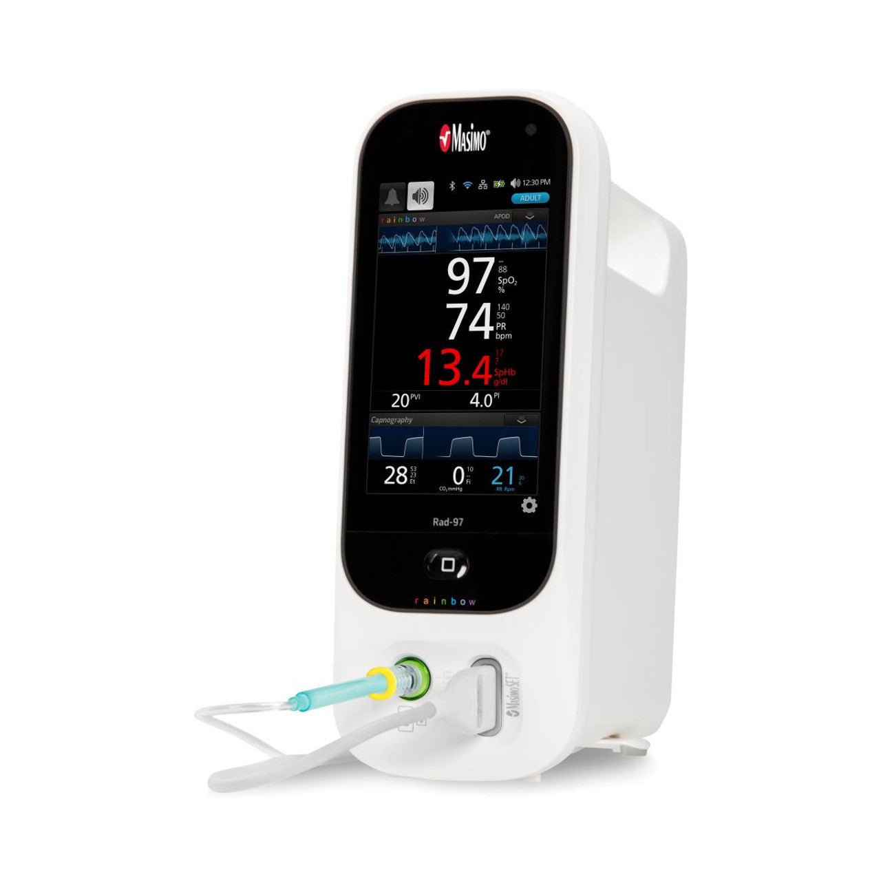 Kit, Rad-97 Pulse CO-Oximeter with NomoLine Capnography Includes:  SpO2, Pulse Rate, Perfusion Index (Pi), Integrated NomoLine Capnography module and (1) M20 Patient Cable (Can be Configured with Multiple Optional Configurations of Rainbow Parameters and Features Available - Contact your sales rep on available options) (Rx) (Continental US & Puerto Rico Only)