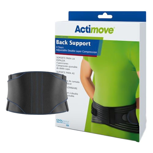 Actimove Back Support, 4 Stays Double Layer Compression, X-Large, Black (Continental US Only)