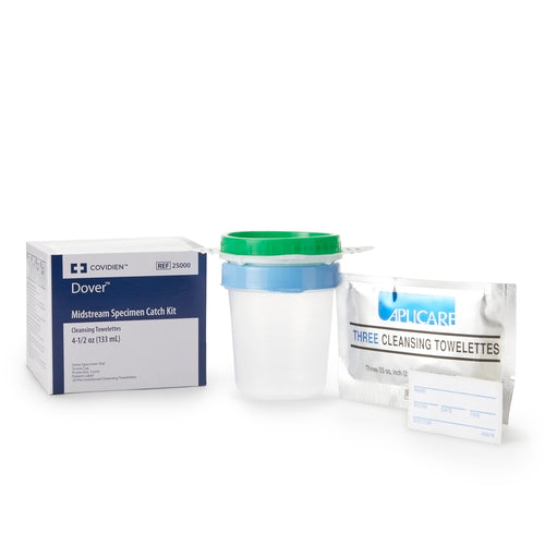 Midstream Catch Set , 4.5 oz Graduated Specimen Container, Rim Protector, Screw Cap, Cover, Patient Label, & BZK Towelettes, 100/cs (Continental US Only)