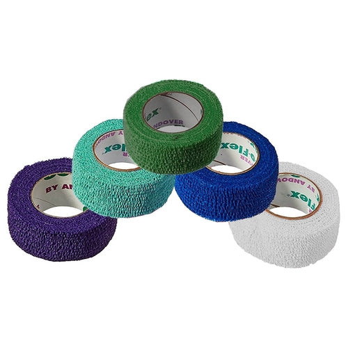 Self-Adherent Wrap, 1" x 5 yds, Rainbow Pack, includes Red, Teal, White, Green, Purple & Blue, Hand Tear, Latex Free (LF), 2 rl/pk, 15 pk/cs