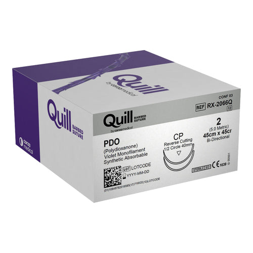 PDO Suture, Reverse Cutting, Size 2, 45cm x 45cm, 40mm, 1/2 Circle, 12/bx