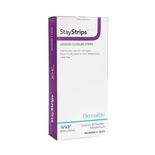 StayStrips Wound Closure Strips, 1/4" x 3", 3 strips/pouch, 50 pouches/bx