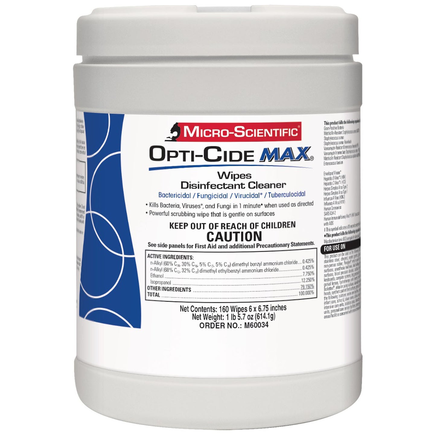 Opti-Cide Max Disinfectant Cleaner, Wipes, 6" x 6.75", 160/ct, 12/cs (US Only) (Temporarily Unavailable for sale in California until furhter notice) 