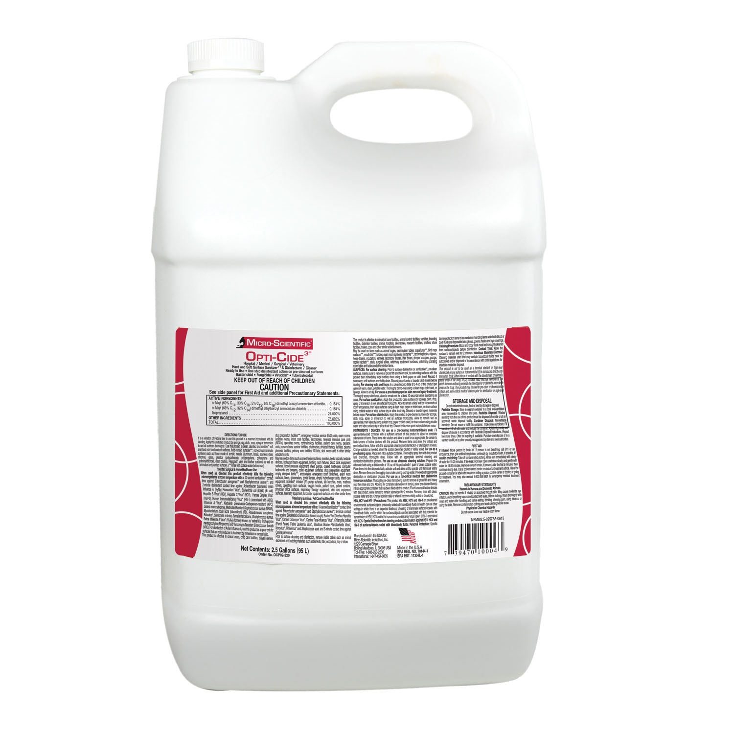 Opti-Cide3 Disinfectant, 2_ Gallon & Spigot, 2/cs (36 cs/plt) (Contenental US Only) (Item is considered HAZMAT and cannot ship via Air or to AK, GU, HI, MP, PR, VI)