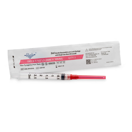 Blunt Fill Needles, Sterile, Single-Use, PVC-Free, 18G x 1-1/2", 100/bx (US Only)