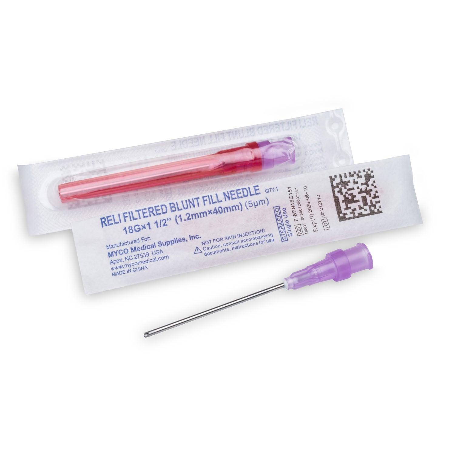 Blunt Fill Needles with Filter, Sterile, Single-Use. PVC-Free, 18G x 1.5", 100/bx, 50 bx/cs (US Only)
