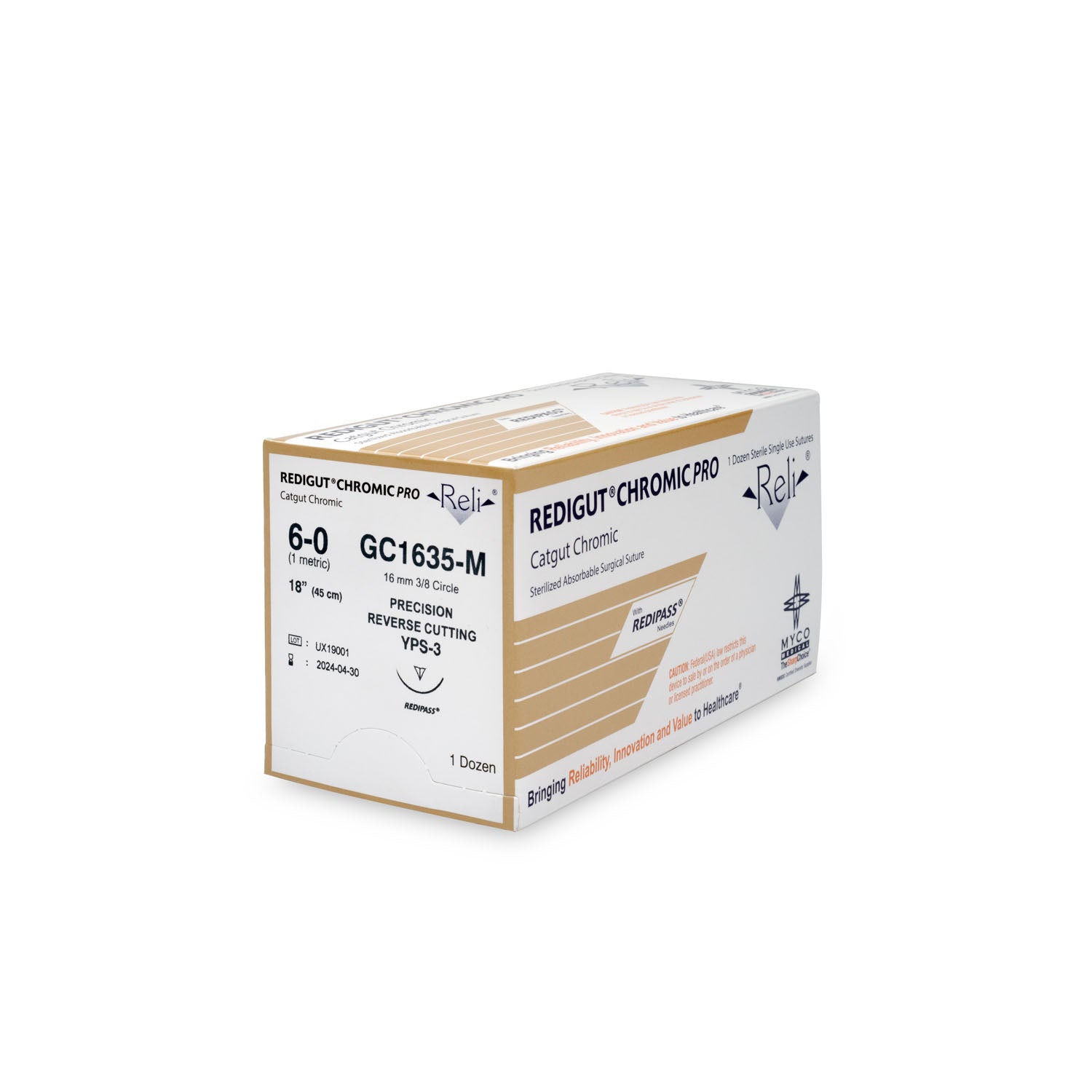 Suture, 6-0, Redigut, Chromic, Natural, 18", YPS-3, 12/bx (US Only)