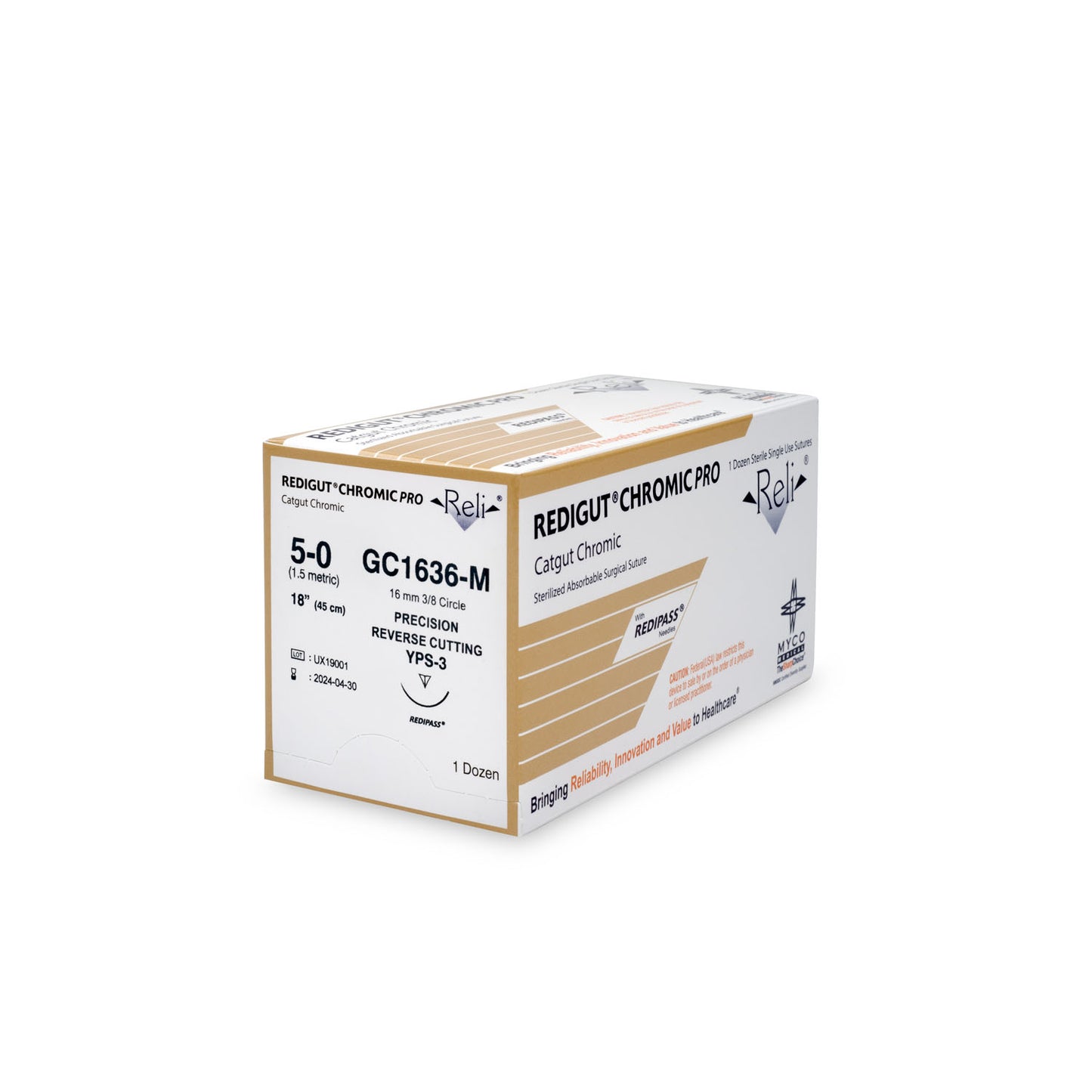 Suture, 5-0, Redigut, Chromic, Natural, 18", YPS-3, 12/bx (US Only)