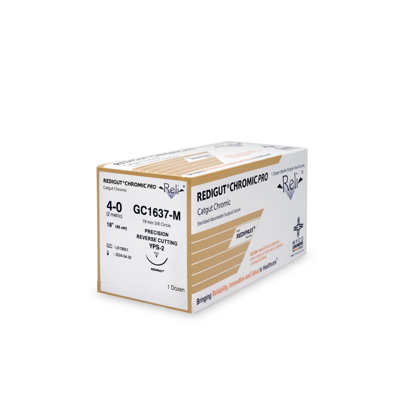 Suture, 4-0, Redigut, Chromic, Natural, 18", YPS-2, 12/bx (US Only)