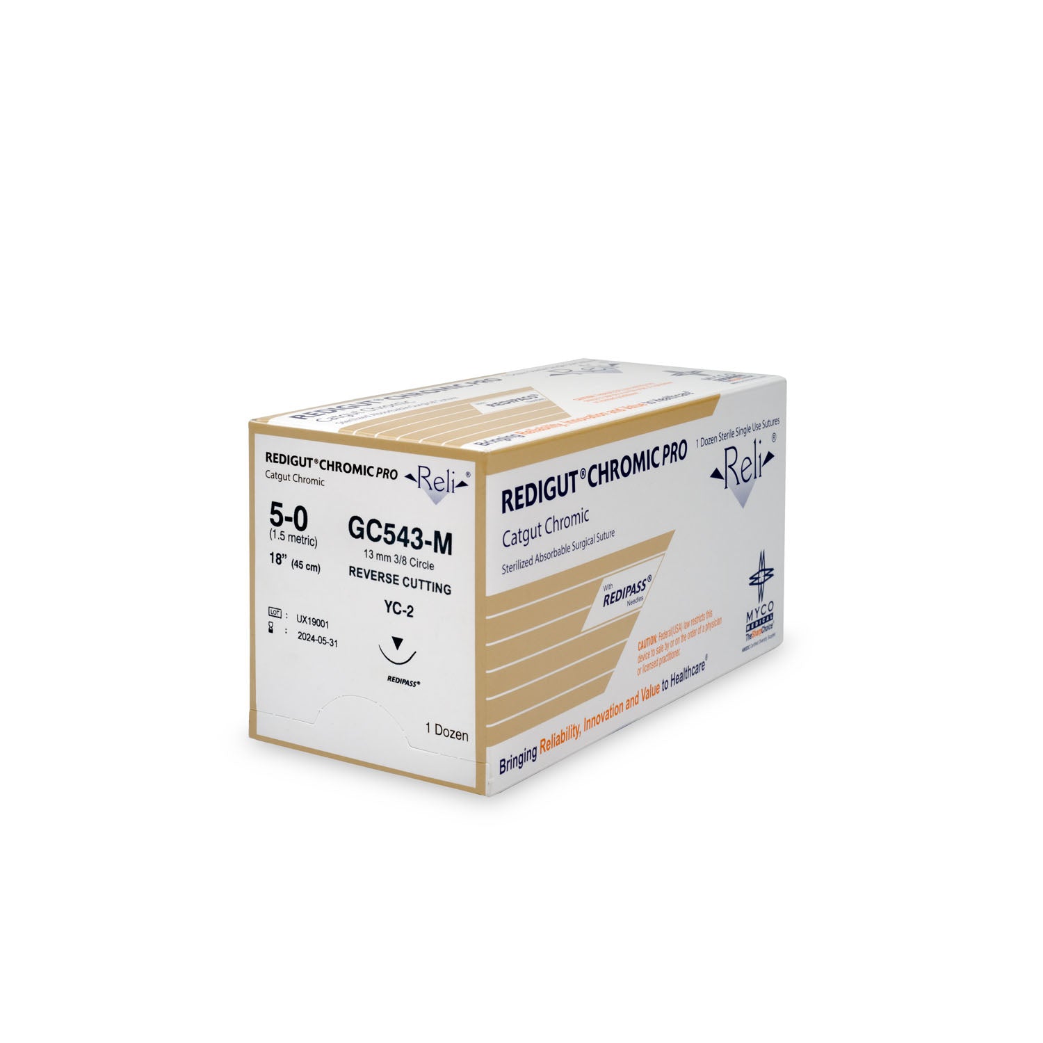 Suture, 5-0, Redigut, Chromic, Natural, 18", YC-2, 12/bx (US Only)