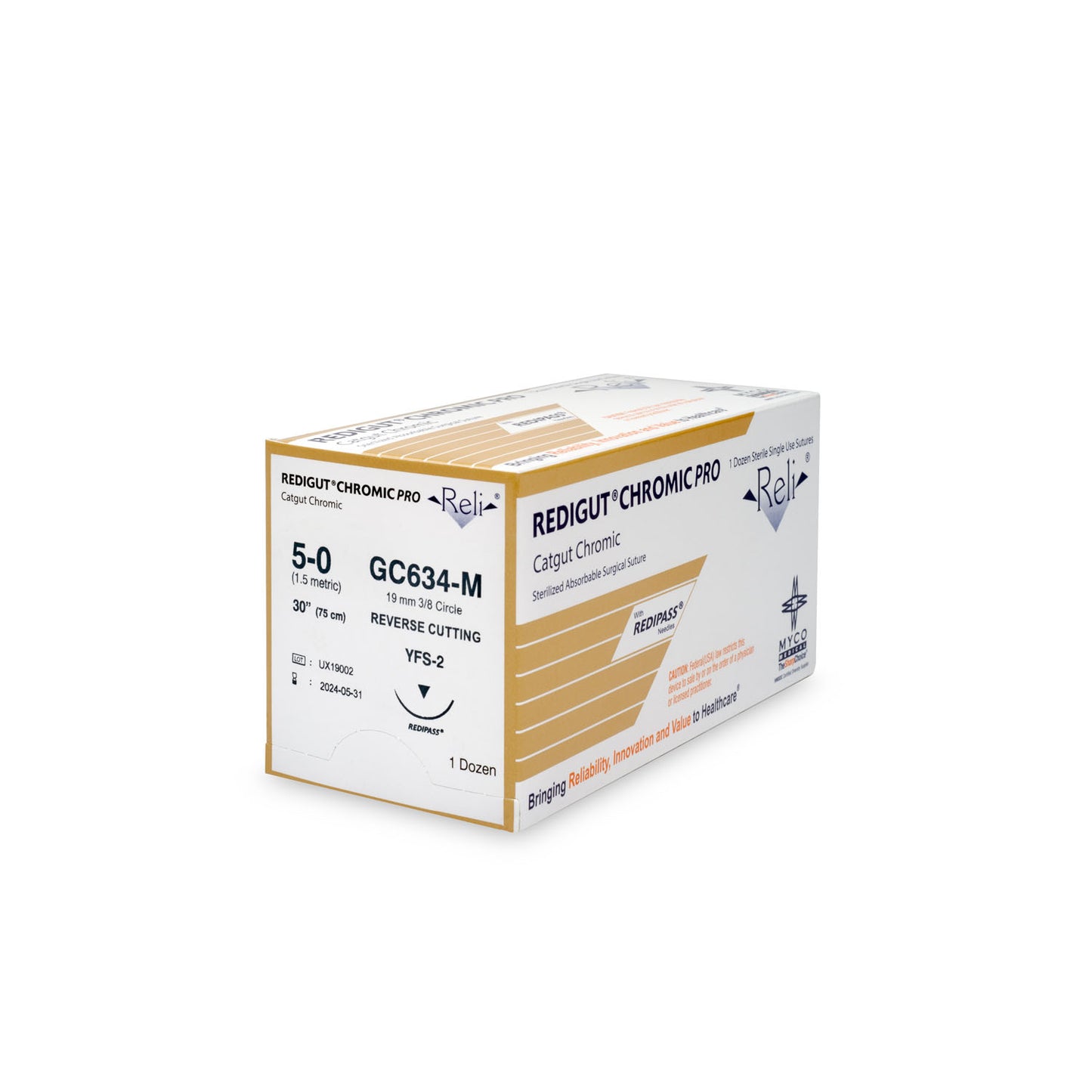Suture, 5-0, Redigut, Chromic, Natural, 30", YFS-2, 12/bx (US Only)