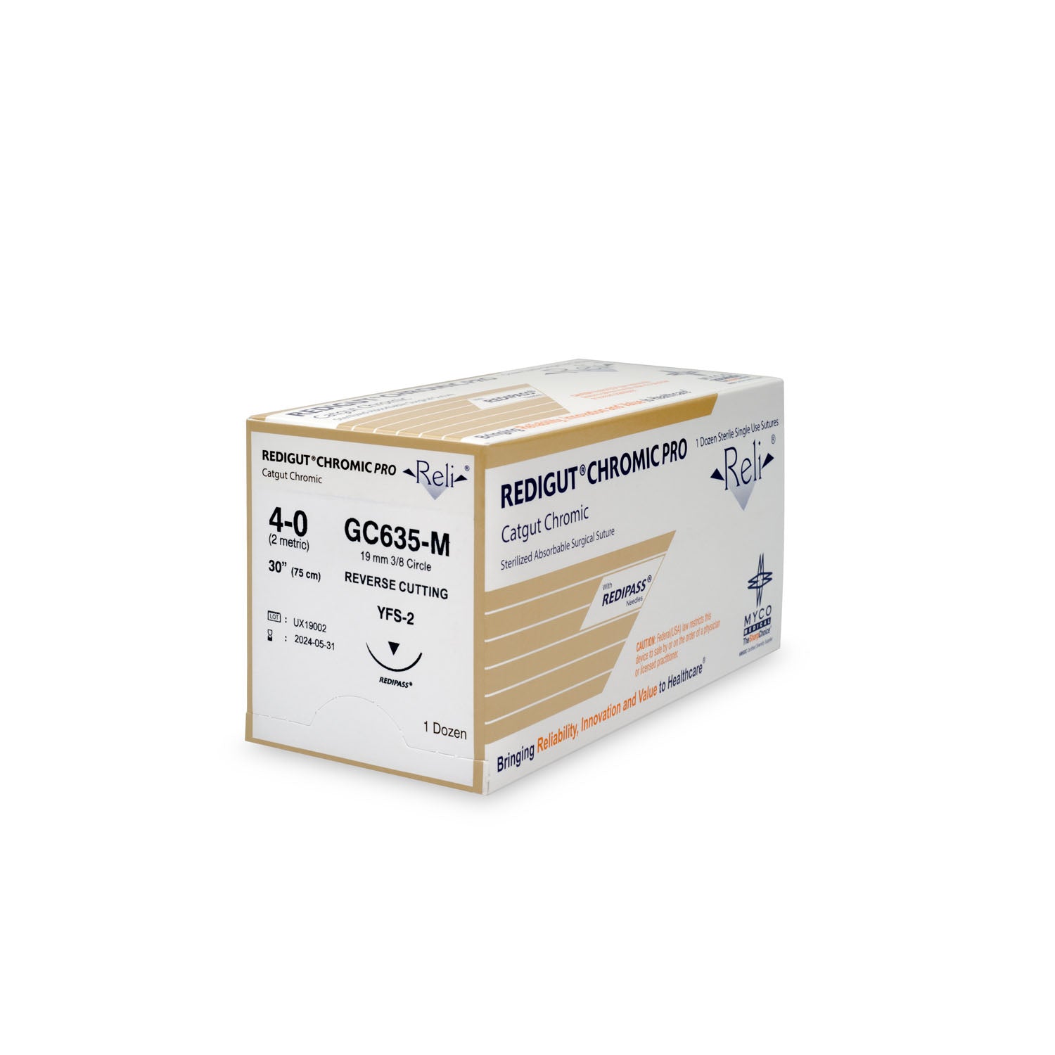 Suture, 4-0, Redigut, Chromic, Natural, 30", YFS-2, 12/bx (US Only)