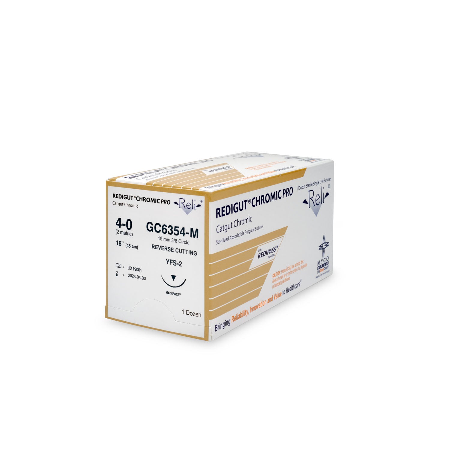 Suture, 4-0, Redigut, Chromic, Natural, 18", YFS-2, 12/bx (US Only)