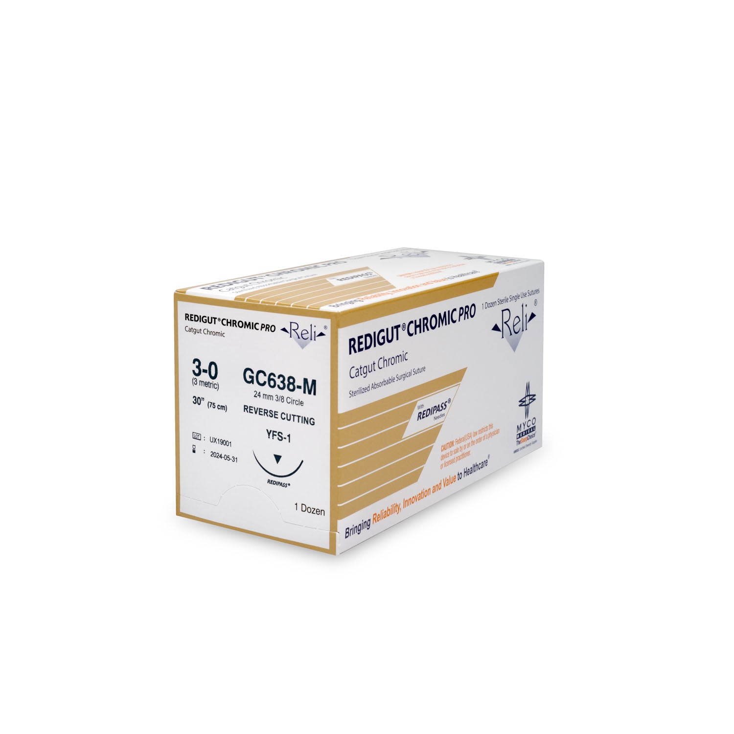 Suture, 3-0, Redigut, Chromic, Natural, 30", YFS-1, 12/bx (US Only)