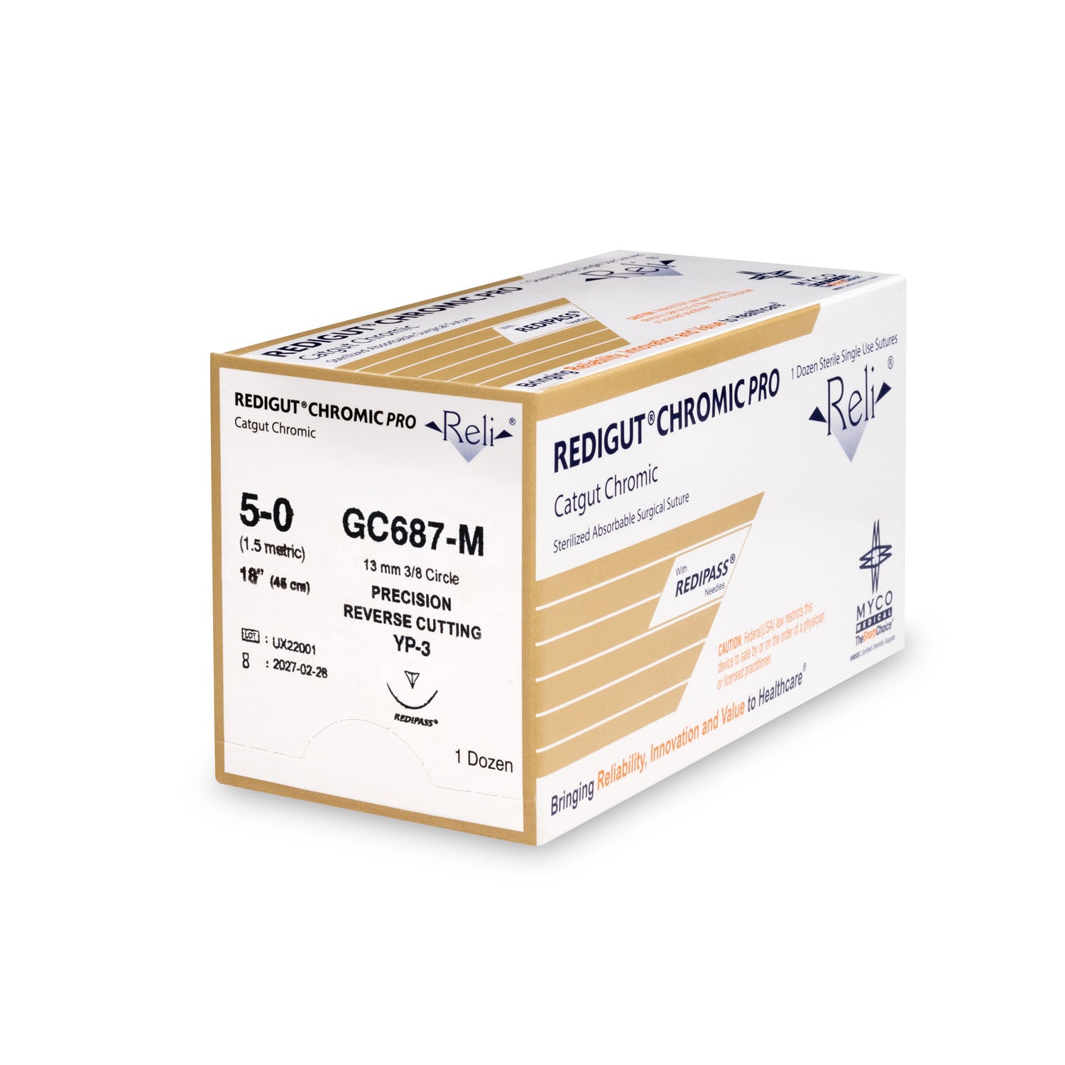 Suture, 5-0, Redigut, Chromic, Natural, 18", YP-3, 12/bx (US Only)