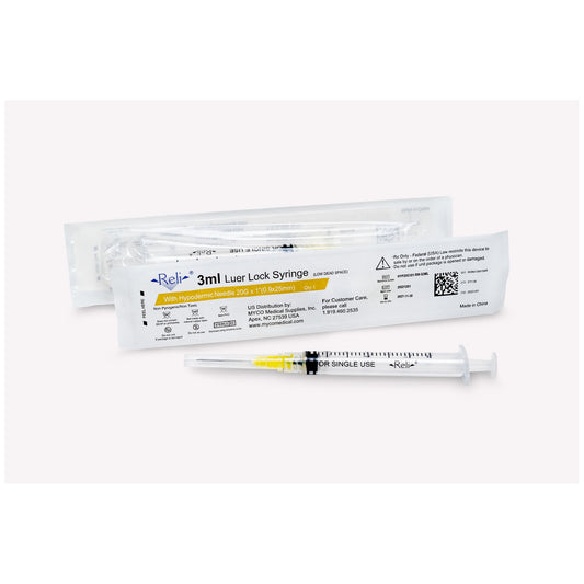 Syringe with Detachable Hypodermic Needle, 3 mL, 20G x 1", Low Dead Space, Regular Wall/Bevel, 100/bx (US Only)