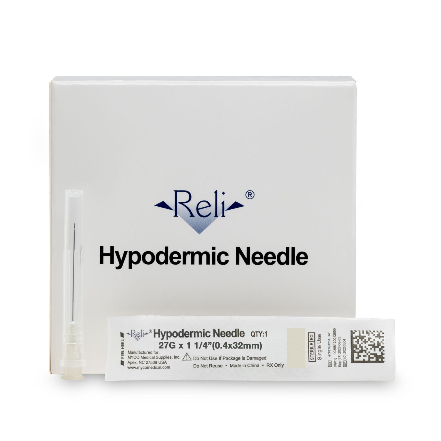 Hypodermic Needle Only, 27G x 1/4", Regular Wall, Regular Bevel, 100/bx (US Only)