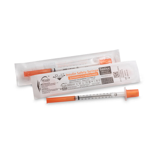 Safety Insulin Hypodermic Needle with 1mL Syringe, 29G x 5/16", 100/bx (Available for Sale in US & Canada)