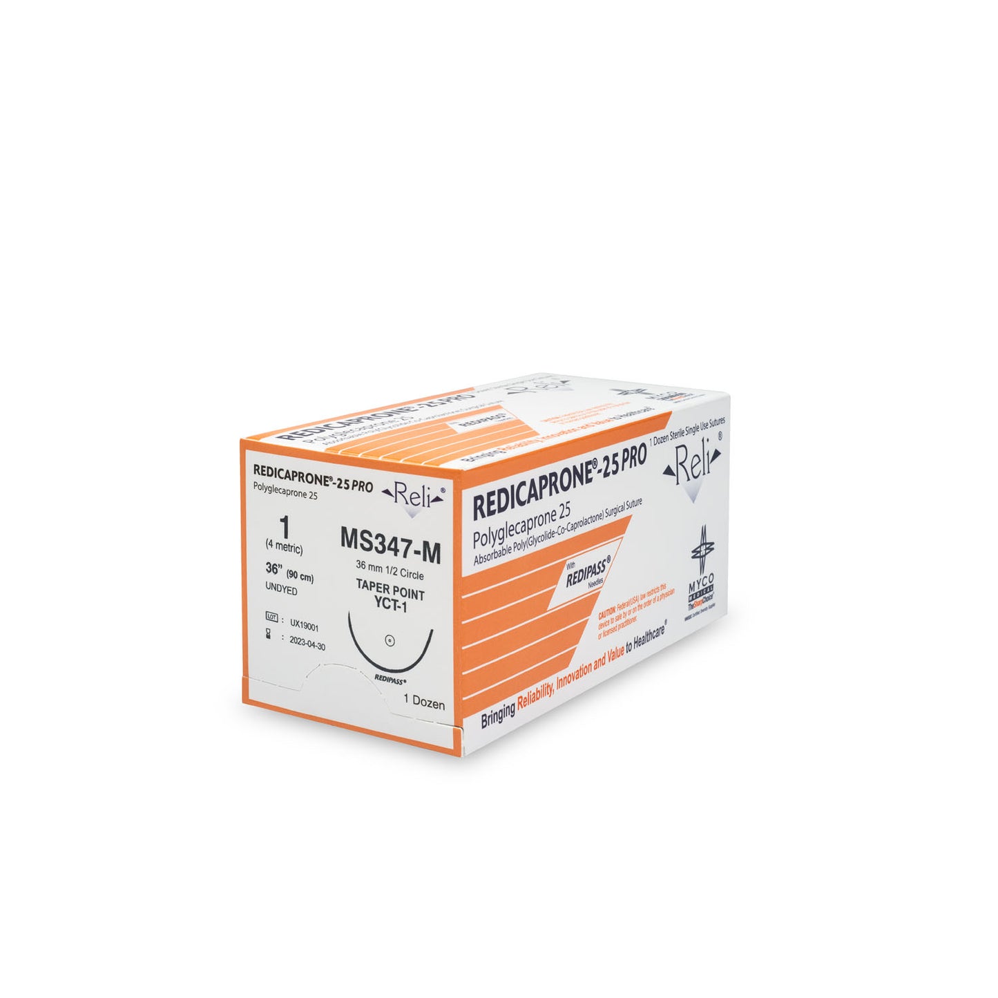 Suture, 1-0, Redicaprone, Violet, Monofilament, 36", YCT-1, 12/bx (US Only)
