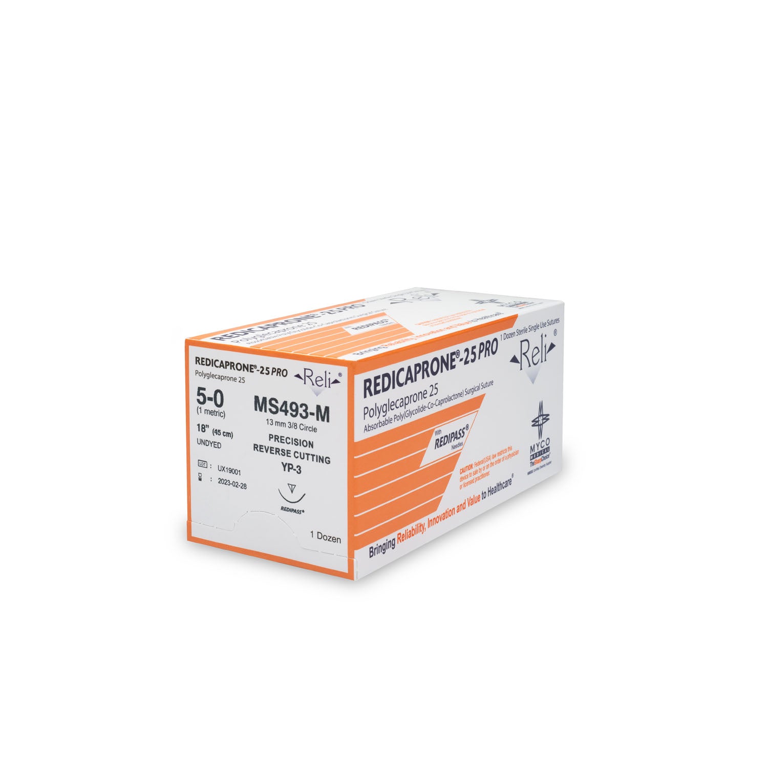 Suture, 5-0, Redicaprone, Undyed, Monofilament, 18", YP-3, 12/bx (US Only)