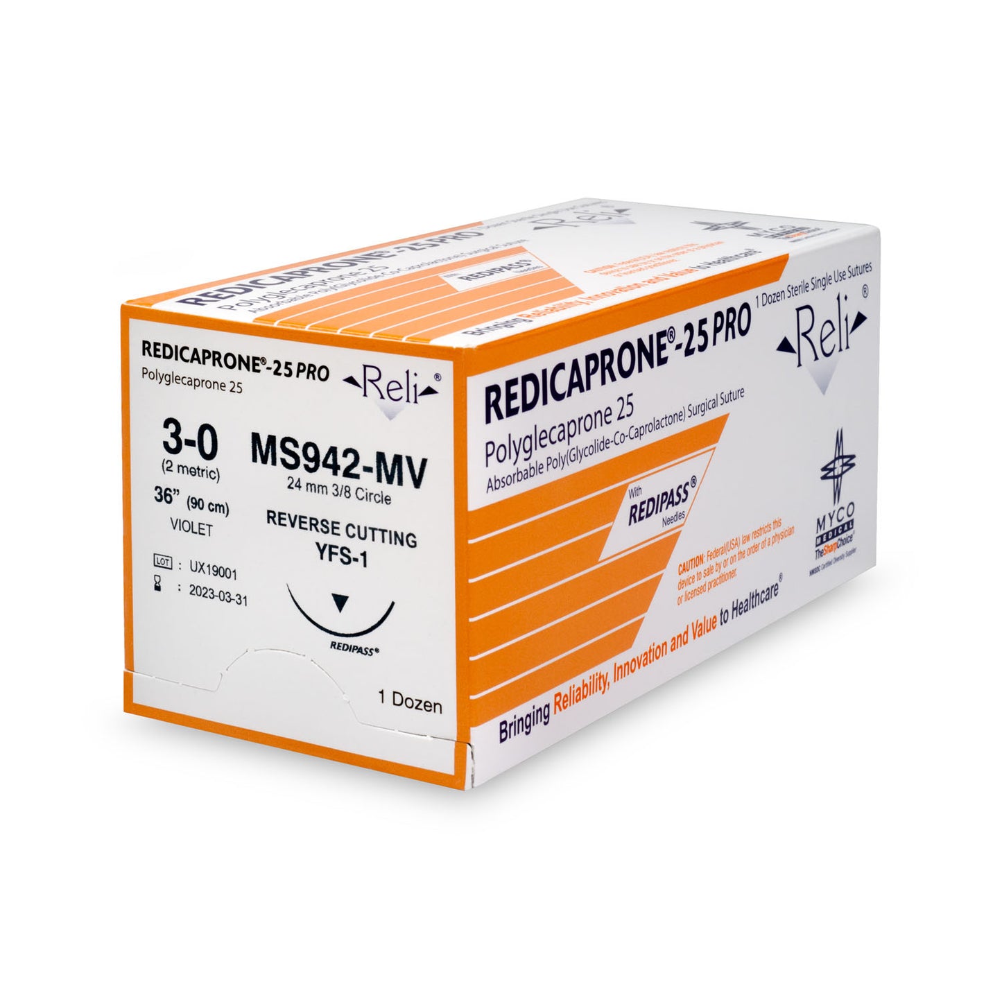 Suture, 3-0, Redicaprone, Violet, Monofilament, 36", YFS-1, 12/bx (US Only)