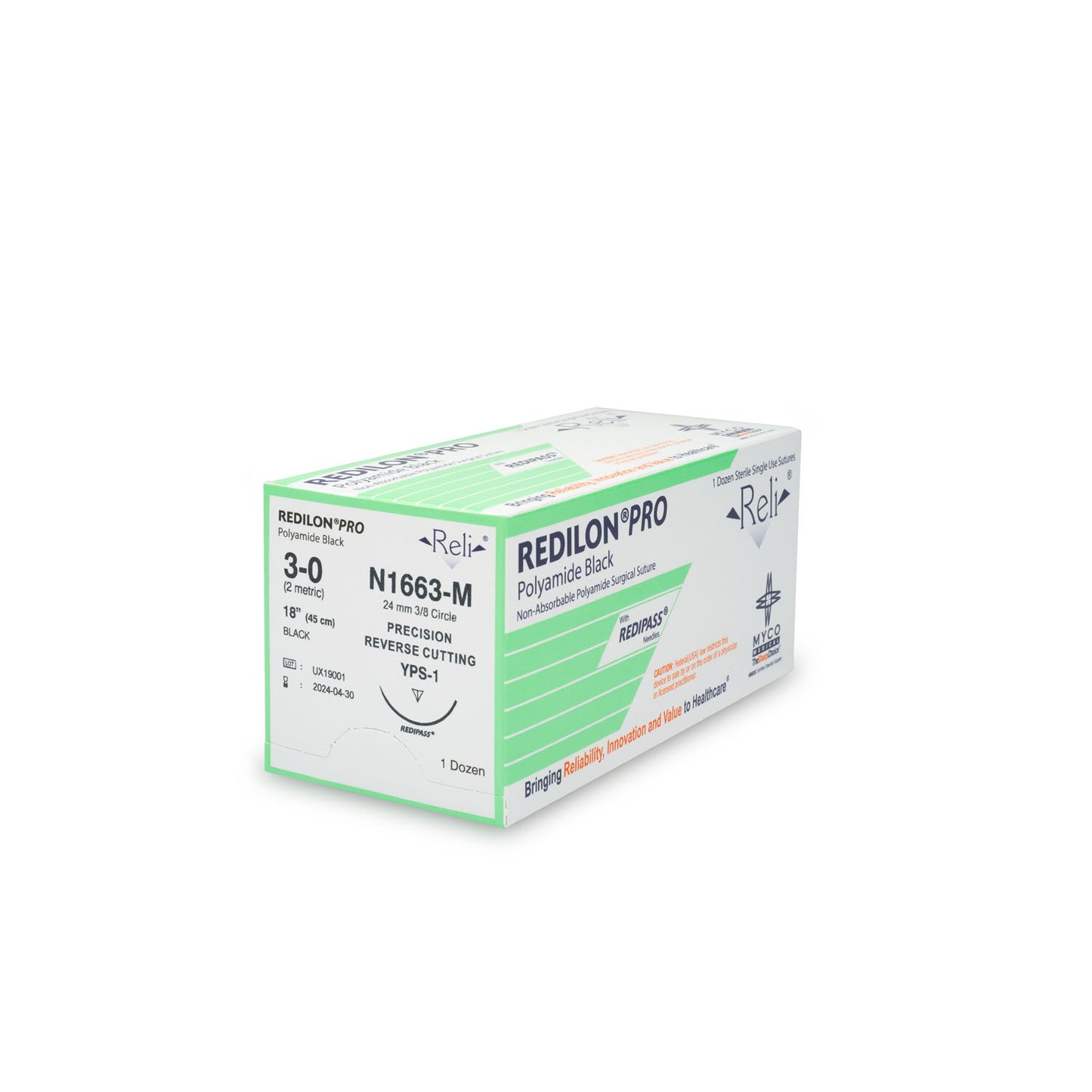 Suture, 3-0, Redilon, Black, Monofilament, 18", YPS-1, 12/bx (US Only)