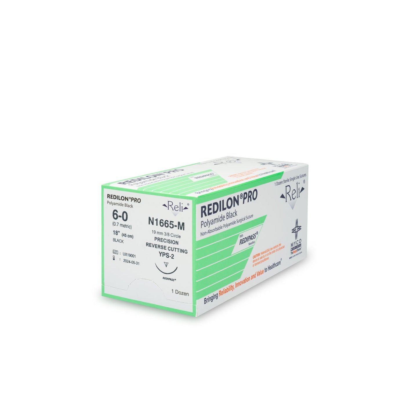 Suture, 6-0, Redilon, Black, Monofilament, 18", YPS-2, 12/bx (US Only)