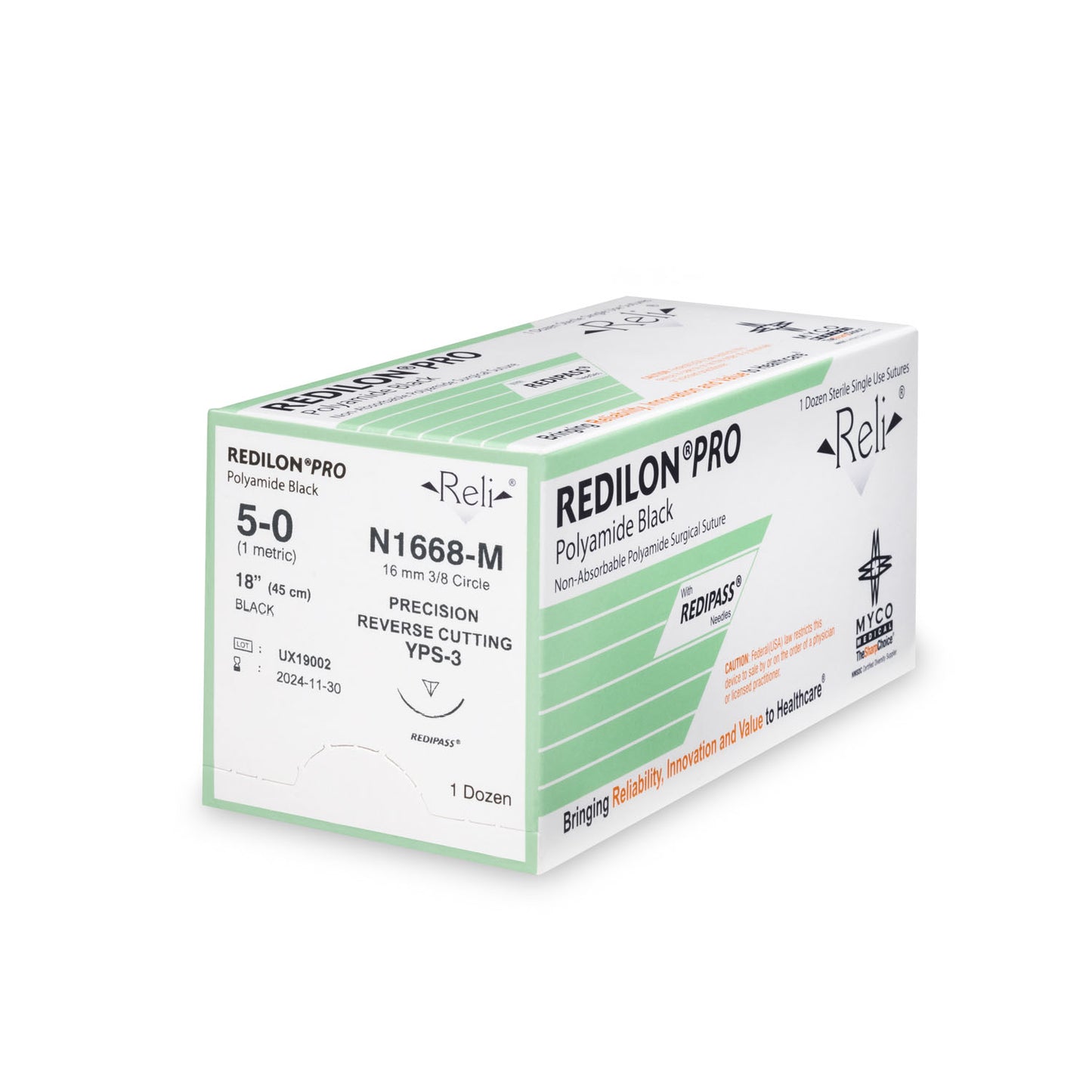 Suture, 5-0, Redilon, Black, Monofilament, 18", YPS-3, 12/bx (US Only)
