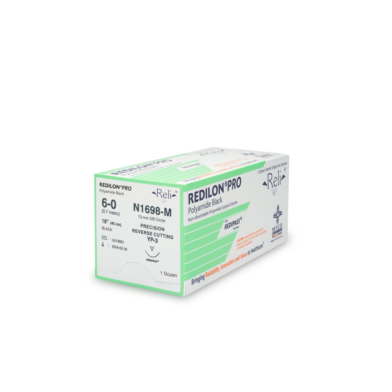 Suture, 6-0, Redilon, Black, Monofilament, 18", YP-3, 12/bx (US Only)