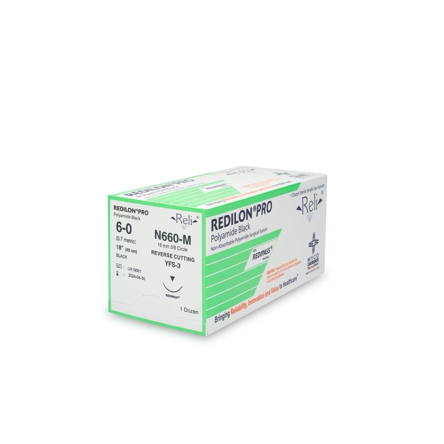 Suture, 6-0, Redilon, Black, Monofilament, 18", YFS-3, 12/bx (US Only)