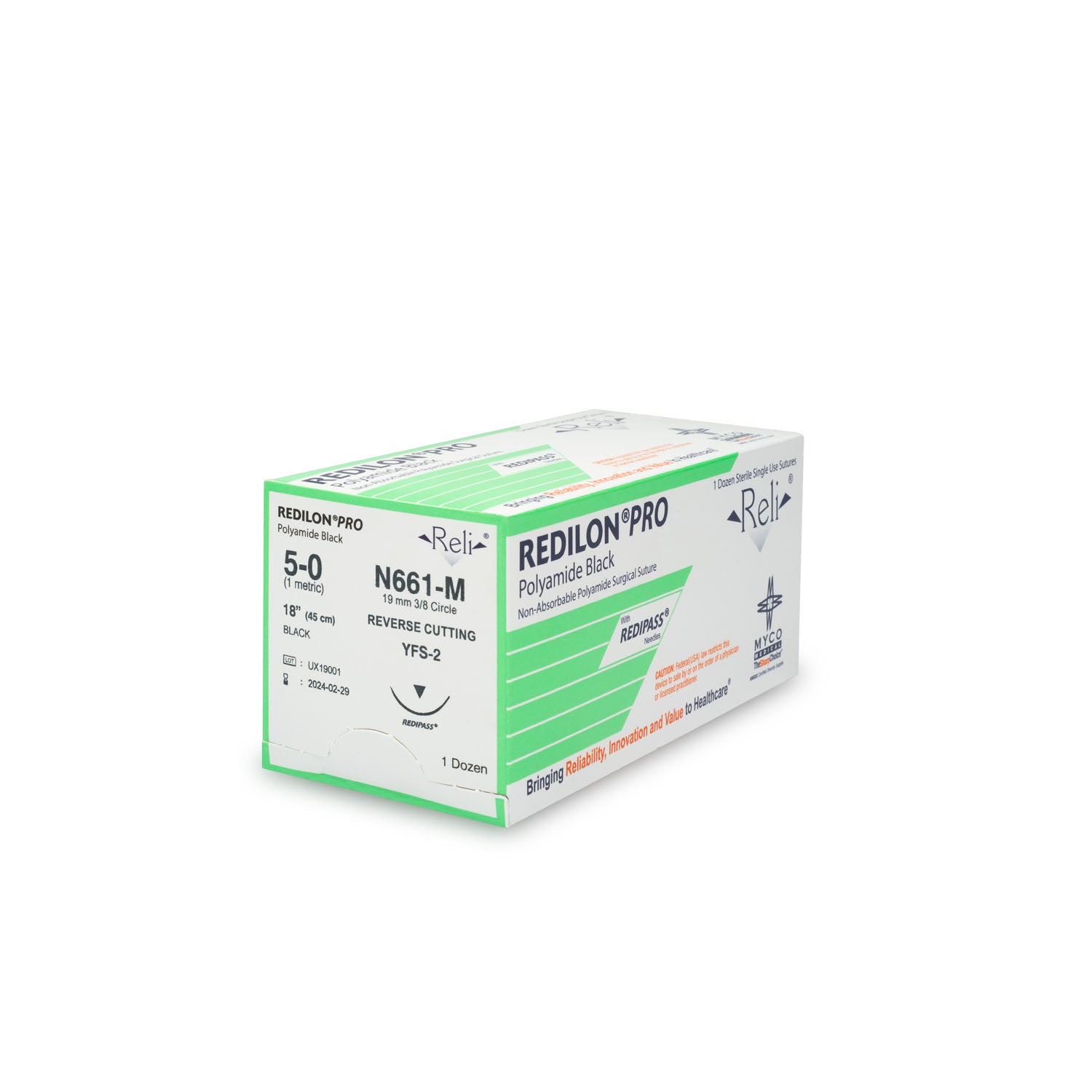 Suture, 5-0, Redilon, Black, Monofilament, 18", YFS-2, 12/bx (US Only) 
