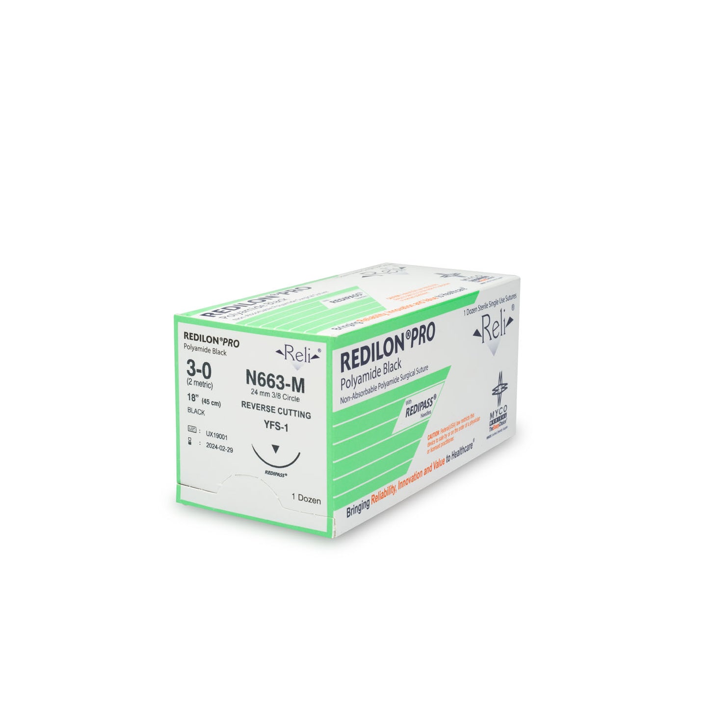 Suture, 3-0, Redilon, Black, Monofilament, 18", YFS-1, 12/bx (US Only) 