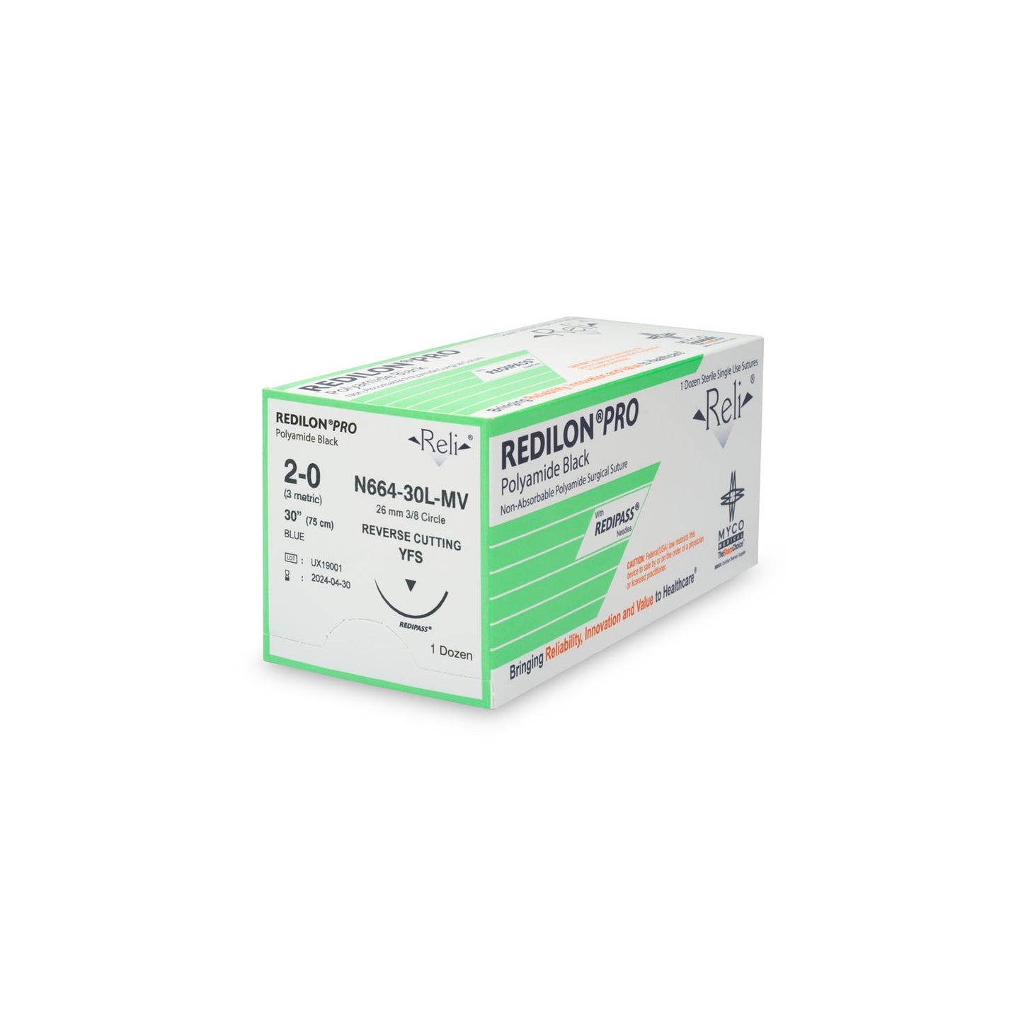 Suture, 2-0, Redilon, Blue, Monofilament, 30", YFS, 12/bx (US Only)