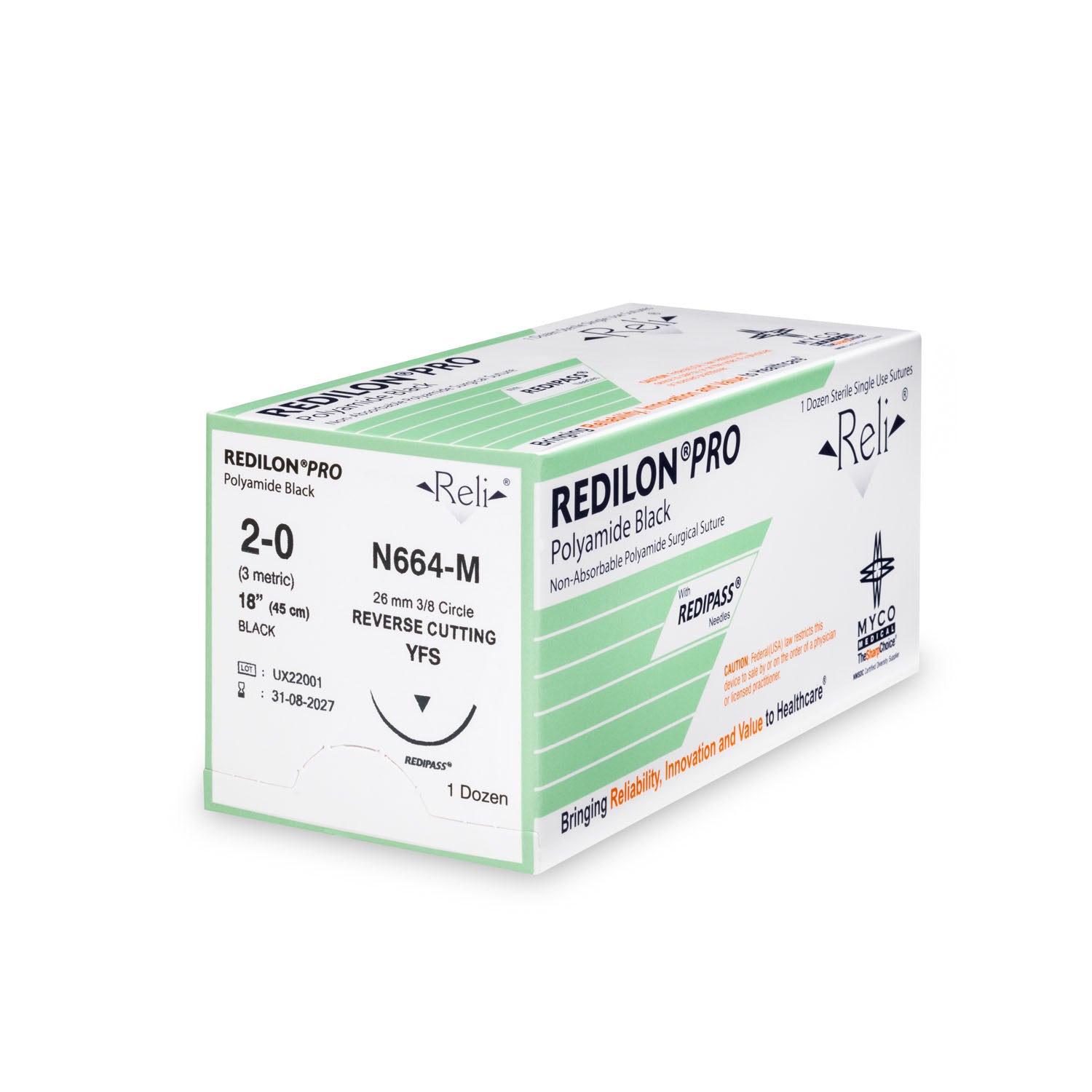 Suture, 2-0, Redilon, Black, Monofilament, 18", YFS, 12/bx (US Only)