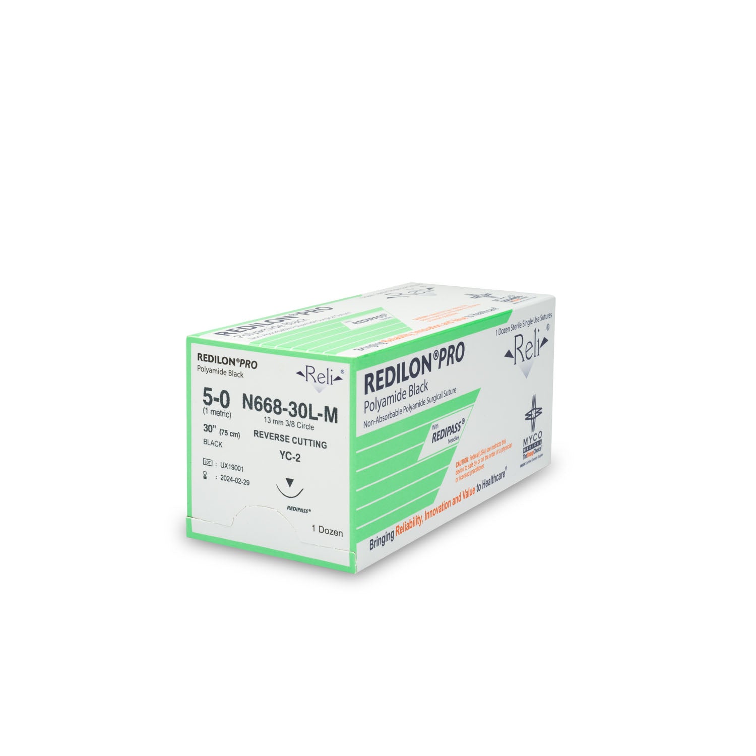 Suture, 5-0, Redilon, Black, Monofilament, 30", YC-2, 12/bx (US Only)