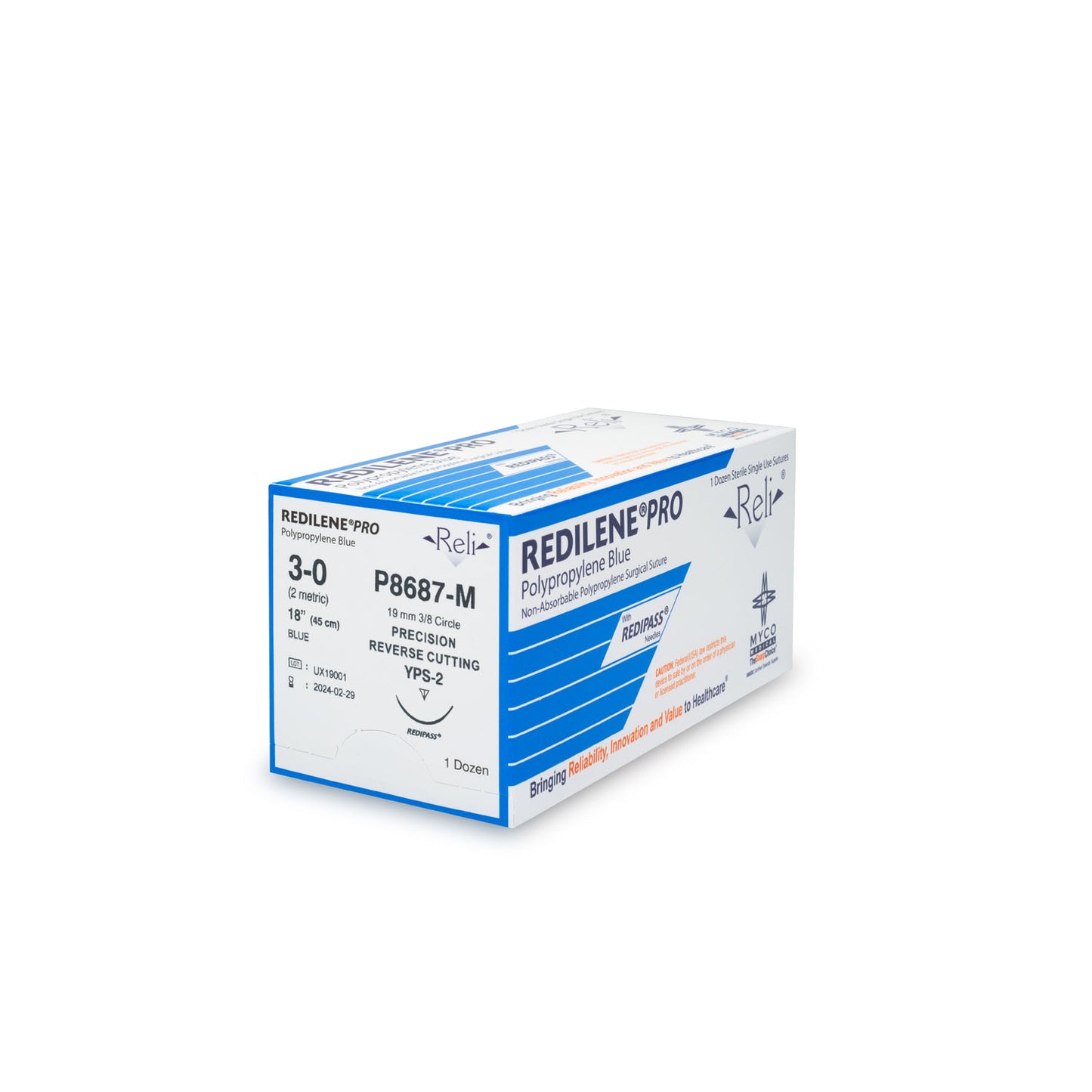 Suture, 3-0, Redilene, Blue, Monofilament, 18", YPS-2, 12/bx (US Only)