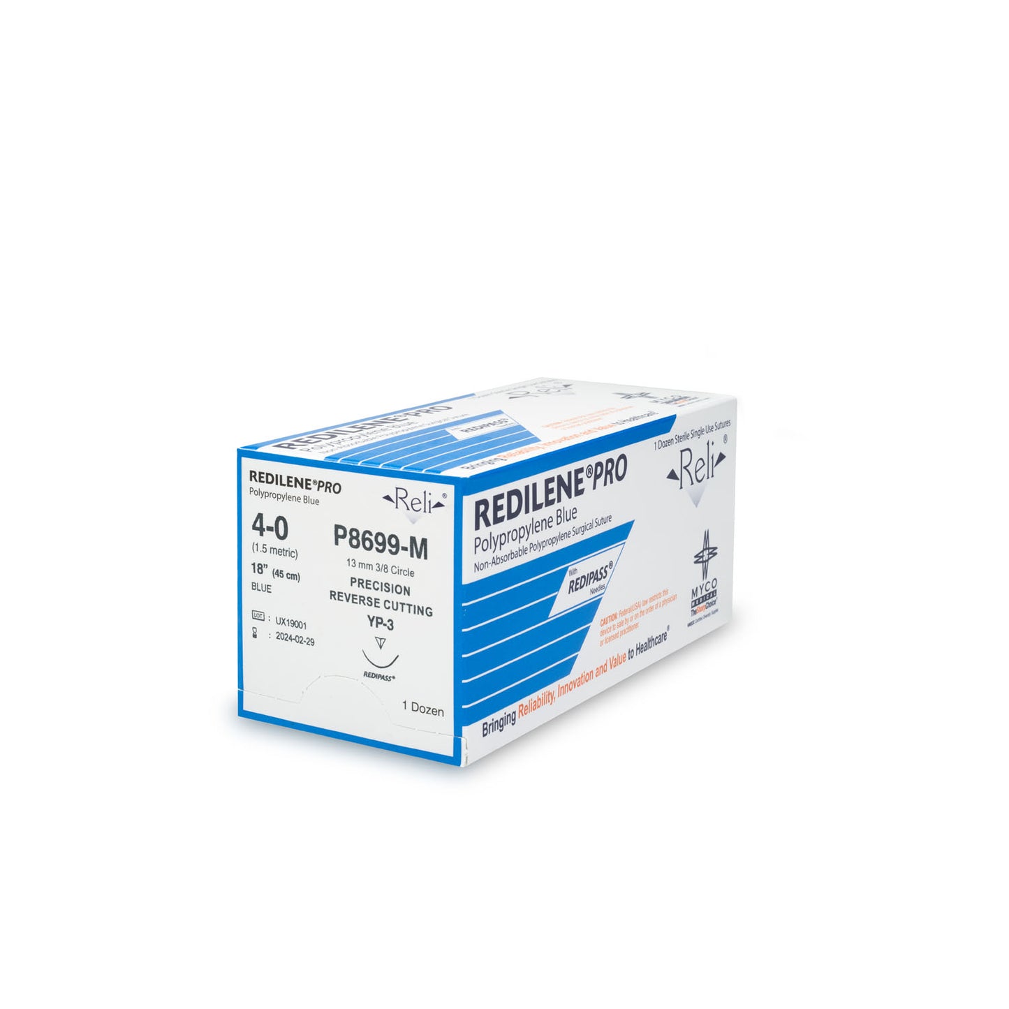 Suture, 4-0, Redilene, Blue, Monofilament, 18", YP-3, 12/bx (US Only)
