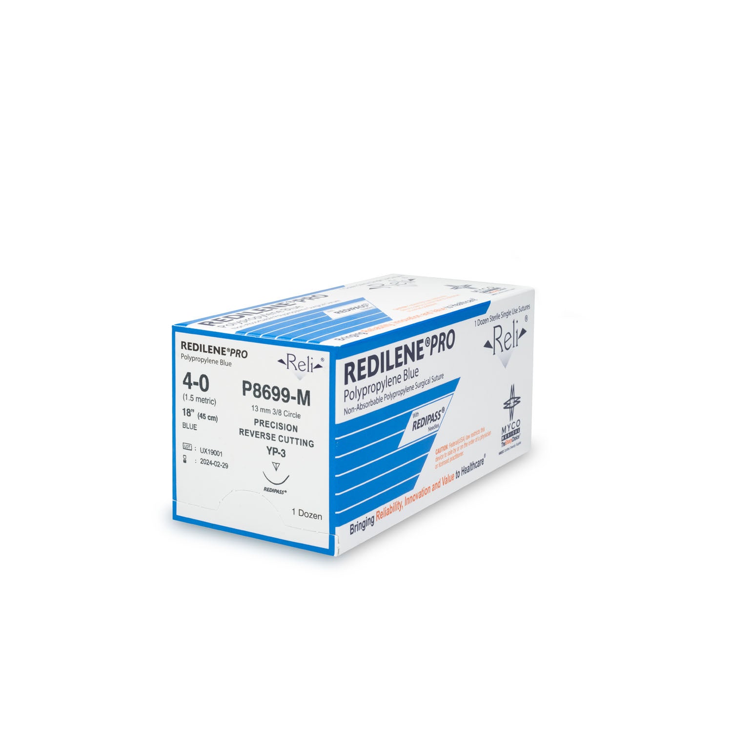 Suture, 4-0, Redilene, Blue, Monofilament, 18", YP-3, 12/bx (US Only)