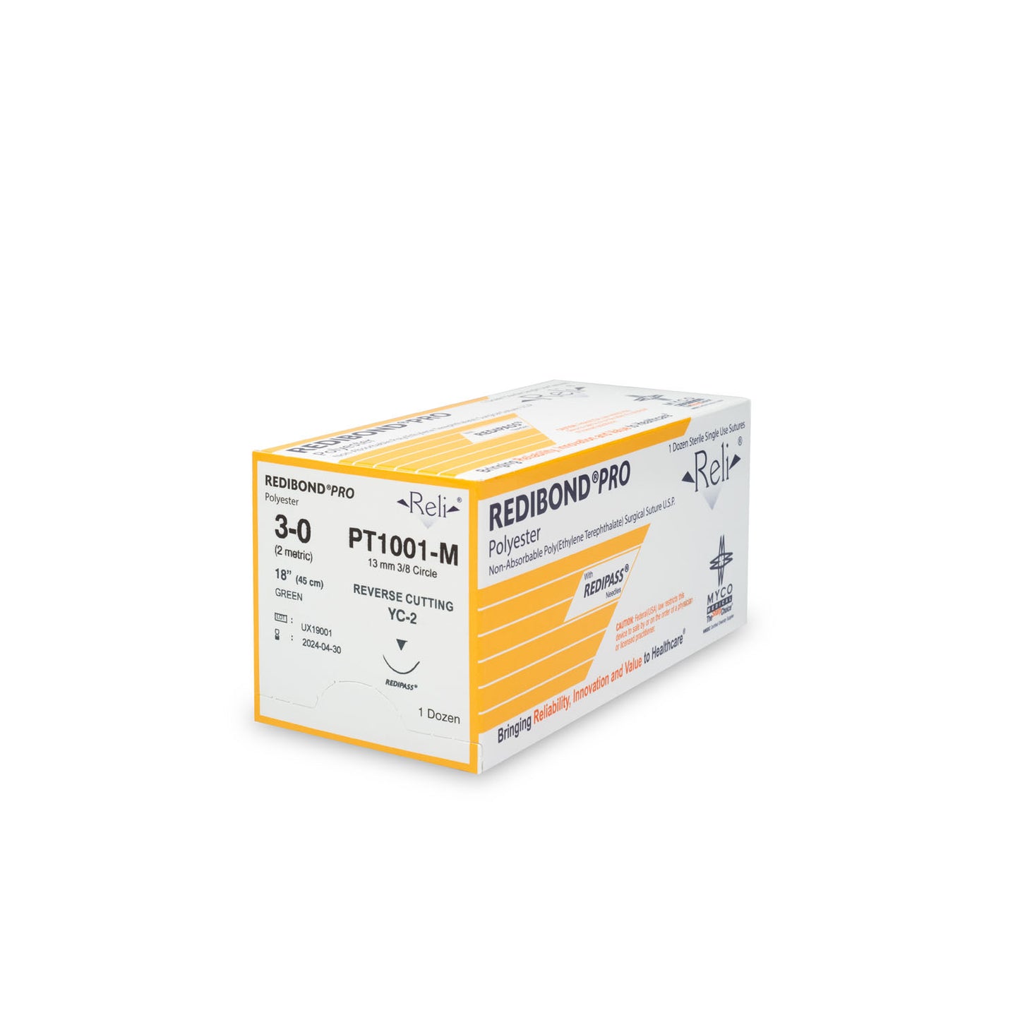 Suture, 3-0, Redibond, Green, Braided, 18", YC-2, 12/bx (US Only)