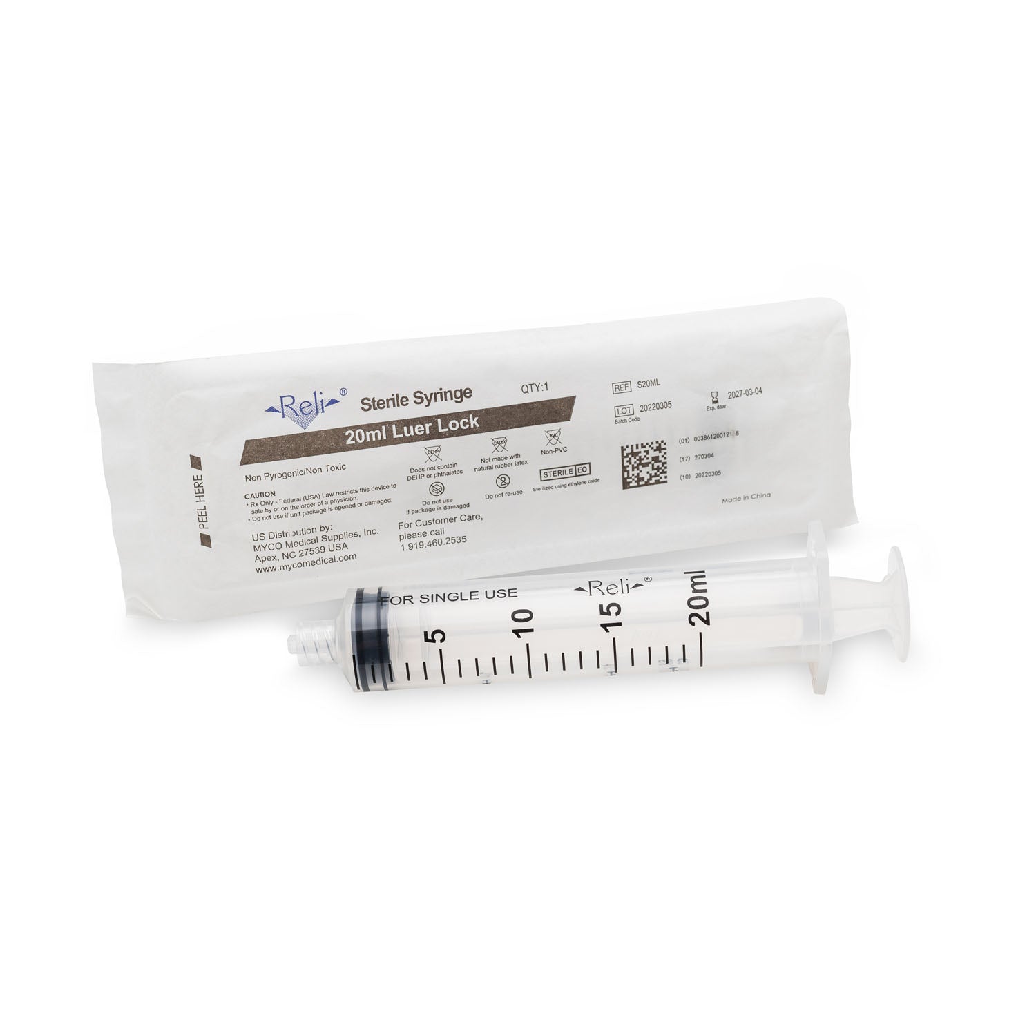 Syringe Only, 20mL, Luer Lock, 50/bx (US Only)