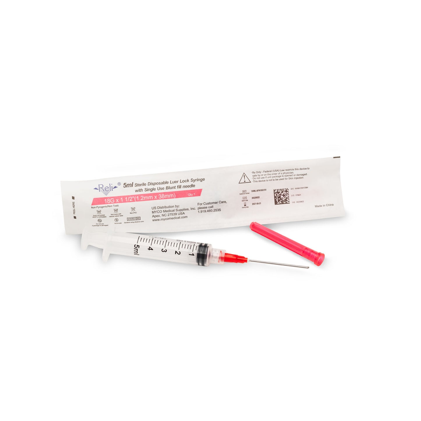 Syringe Only, 5mL, Luer Lock, 100/bx (US Only)