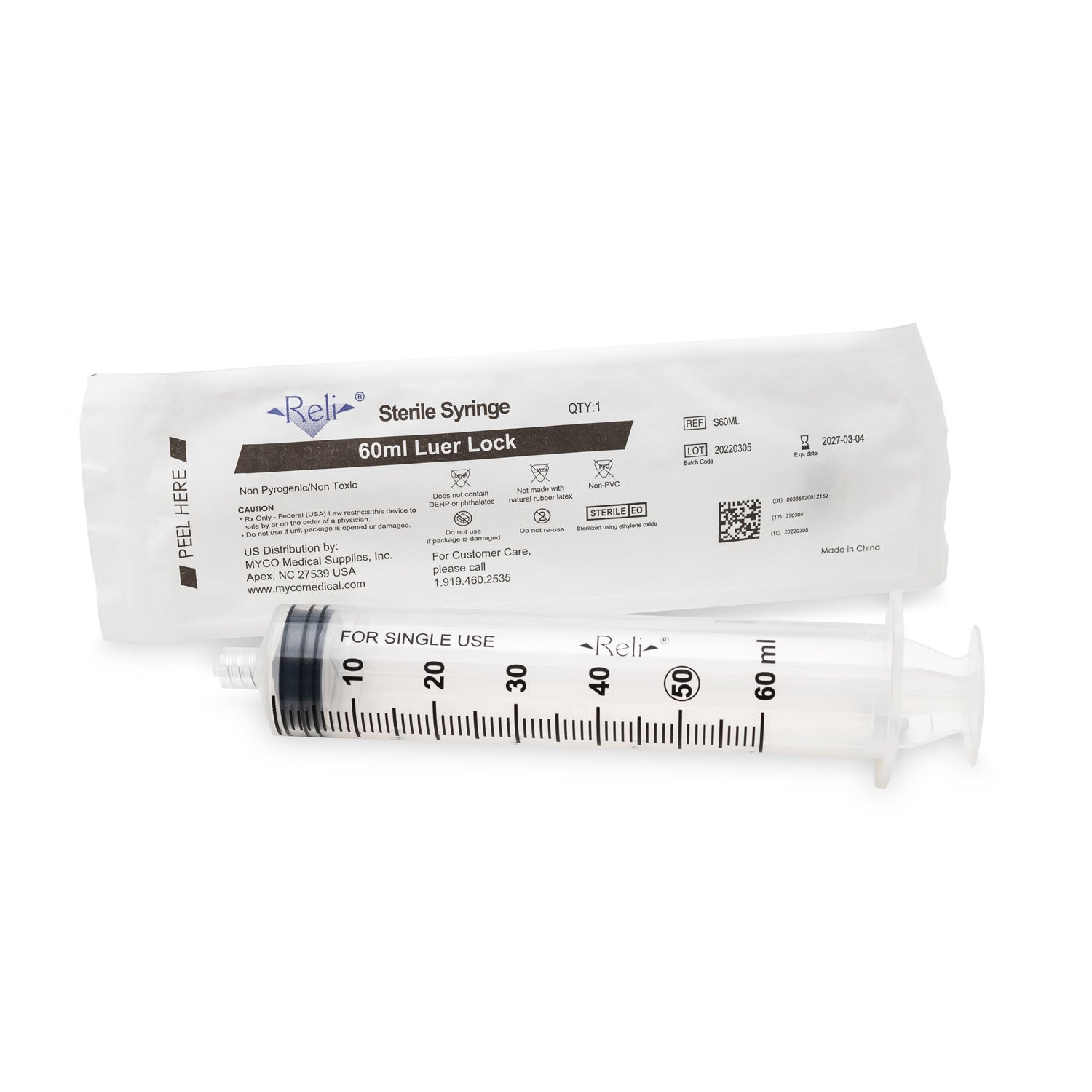 Syringe Only, 60mL, Luer Lock, 30/bx (US Only)