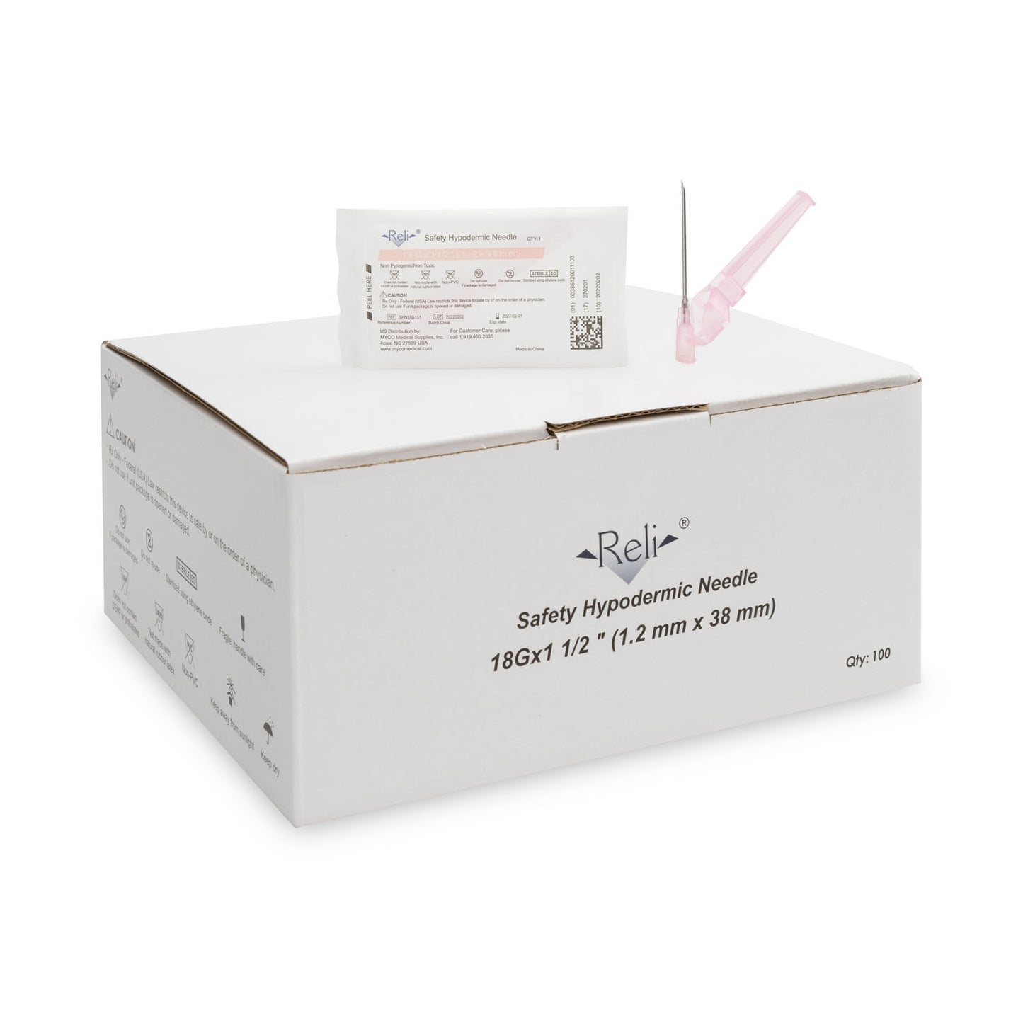 Safety Hypodermic Needle Only, 18G x 1-1/2", 100/bx (US Only)