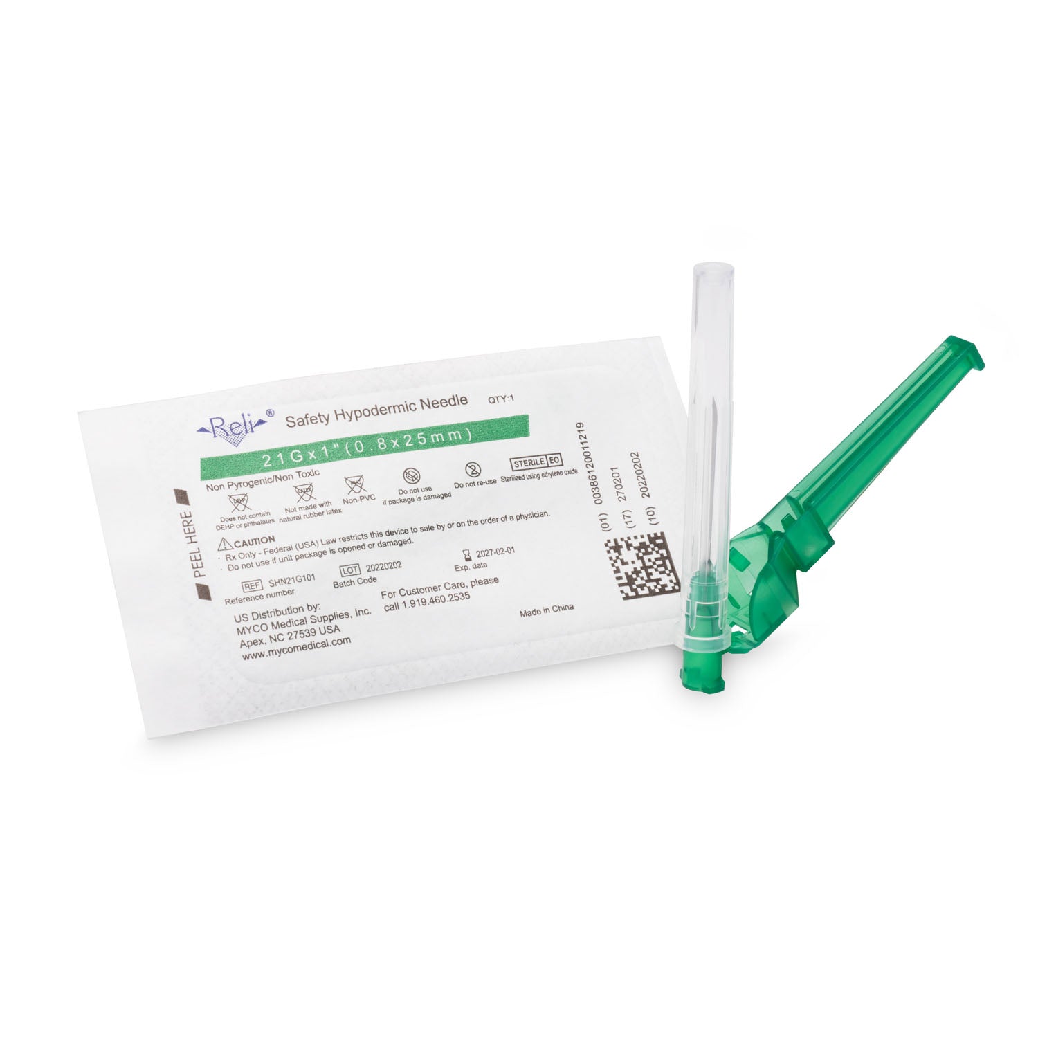 Safety Hypodermic Needle Only, 21G x 1", 100/bx (US Only)