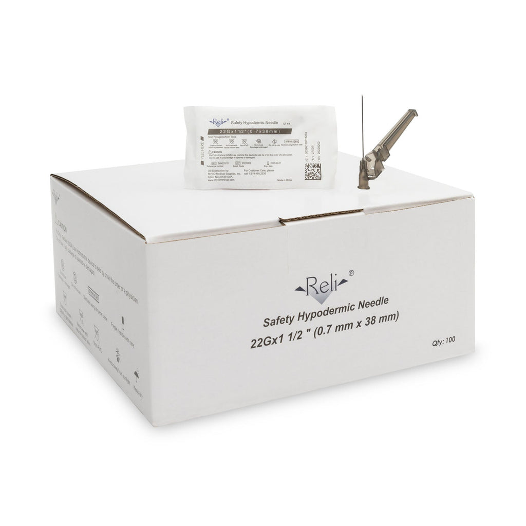 Safety Hypodermic Needle Only, 22G x 1-1/4", 100/bx (US Only)