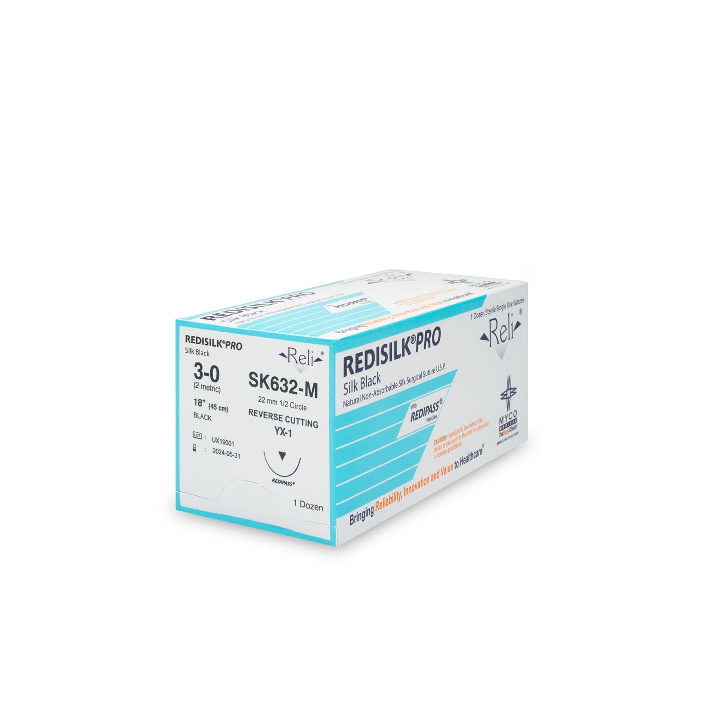 Suture, 3-0, Redisilk, Black, Braided, 18", YX-1, 12/bx (US Only)