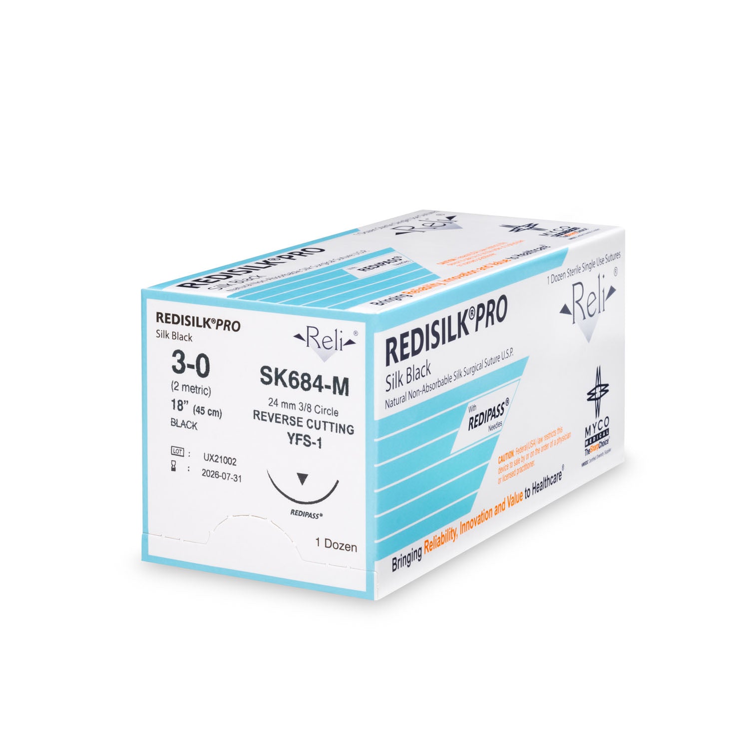 Suture, 3-0, Redisilk, Black, Braided, 18", YFS-1, 12/bx (US Only)