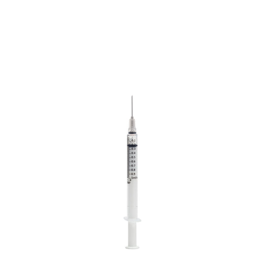 Safety Syringe with Needle, 1 mL, 27G x 0.5", Sterile, Medium Gray, 100/bx (Rx) (Item is considered HAZMAT and cannot ship via Air or to AK, GU, HI, MP, PR, VI) (Available for Sale in US & Canada)