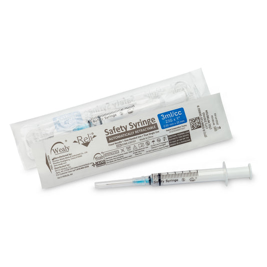 Safety Syringe with Needle, 3 mL, 23G x 1", Sterile, Deep Blue, 100/bx (Rx) (Item is considered HAZMAT and cannot ship via Air or to AK, GU, HI, MP, PR, VI) (Available for Sale in US & Canada)