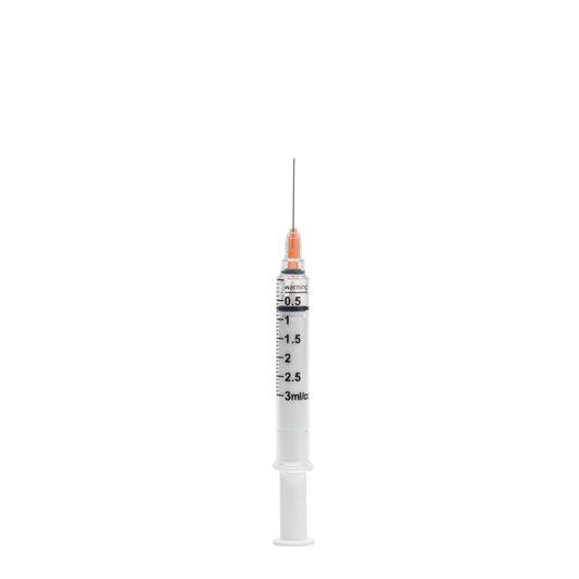 Safety Syringe with Needle, 3 mL, 25G x 1", Sterile, Orange, 100/bx (Rx) (Item is considered HAZMAT and cannot ship via Air or to AK, GU, HI, MP, PR, VI) (Available for Sale in US & Canada)